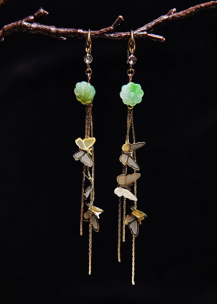 Beautiful Butterfly Tassels Naturally Jade Drop Earrings