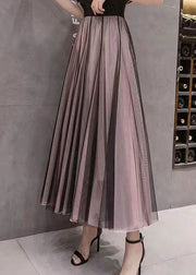 Beautiful Colorblock Wrinkled High Waist Tulle Skirts Summer