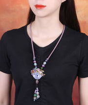 Beautiful Coloured Glaze Jade Floral Pendant Necklace