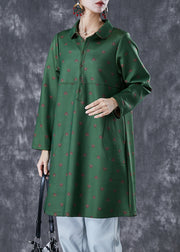 Beautiful Dull Green Peter Pan Collar Print Cotton Dress Fall