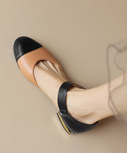 Beautiful Faux Leather Flat Sandals Beige Splicing Buckle Strap