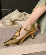 Beautiful Gold Buckle Strap Decorated Splicing Heels Shoes