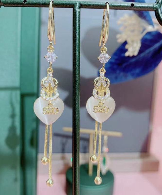 Beautiful Gold Copper Overgild Inlaid Zircon 520 Love Tassel Drop Earrings