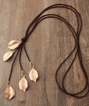 Beautiful Gold Leaf Long Pendant Necklace