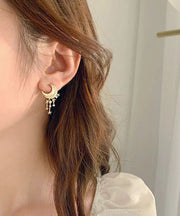 Beautiful Gold Sterling Silver Overgild Zircon Moon Star Drop Earrings