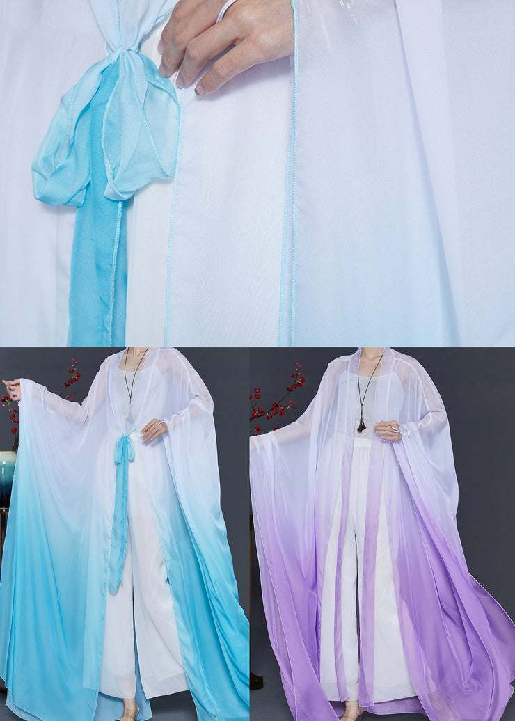 Beautiful Gradient Blue Oversized Chiffon Cardigan Fall