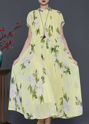 Beautiful Grass Green Print Chiffon Long Dress Summer