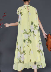 Beautiful Grass Green Print Chiffon Long Dress Summer