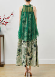 Beautiful Green Cold Shoulder Tie Dye Chiffon Dresses Summer