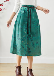 Beautiful Green Embroideried Bow Silk A Line Skirt Fall