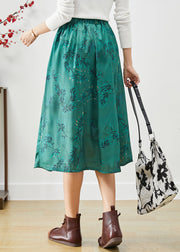 Beautiful Green Embroideried Bow Silk A Line Skirt Fall