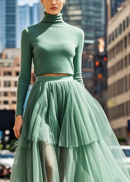 Beautiful Green Exra Large Hem Tulle Pleated Skirt Fall