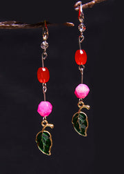 Beautiful Green Leaf Asymmetrical Jade Drop Earrings