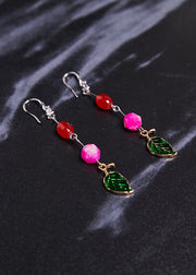 Beautiful Green Leaf Asymmetrical Jade Drop Earrings