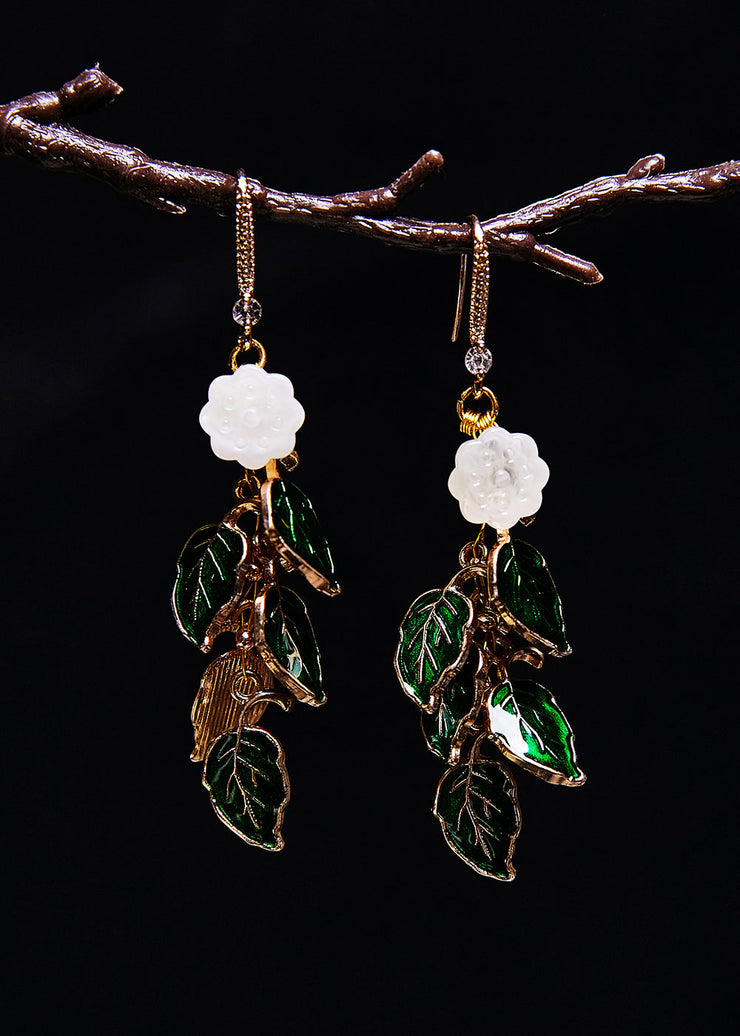 Beautiful Green Leaf Gilding Drop Earrings