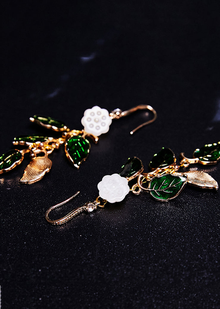 Beautiful Green Leaf Gilding Drop Earrings