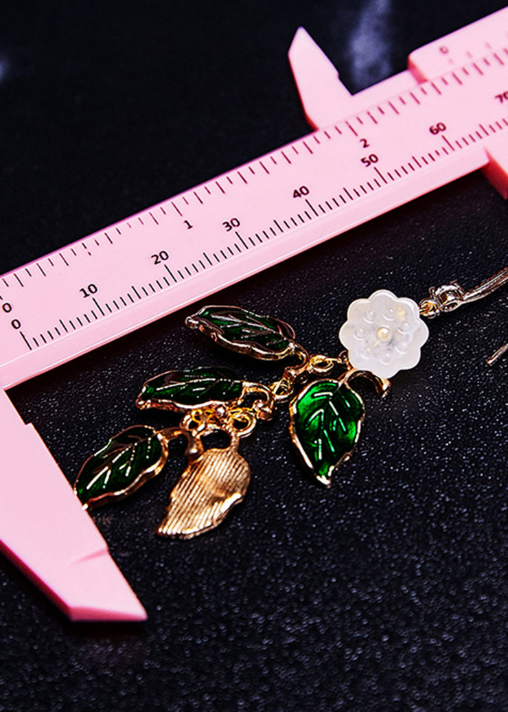 Beautiful Green Leaf Gilding Drop Earrings