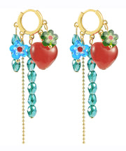 Beautiful Green Overgild Crystal Glass Floral Tassel Love Drop Earrings