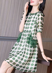 Beautiful Green Print Tulle Patchwork Chiffon Cinched Dress Summer