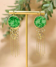 Beautiful Green Sterling Silver Tie Dye Round Tassel Jadeite Drop Earrings