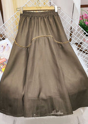 Beautiful Khaki Elastic Waist Patchwork Tulle Skirts Spring