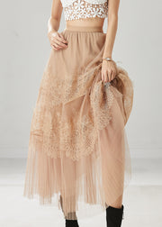 Beautiful Khaki Embroidered Tulle Skirt Summer