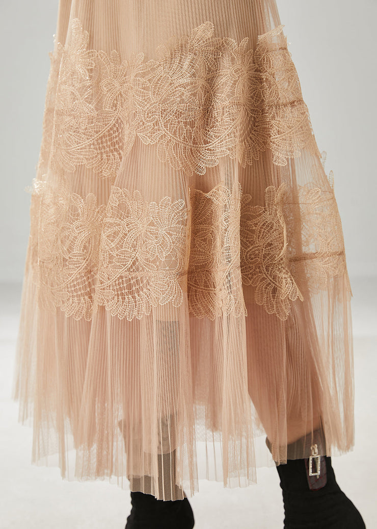 Beautiful Khaki Embroidered Tulle Skirt Summer