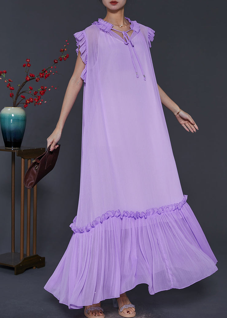 Beautiful Lavender Ruffled Chiffon Long Dress Two-Piece Set Summer