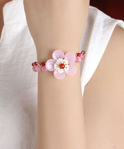 Beautiful Light Pink Coloured Glaze Shell Flower Cat's Eye Garnet Charm Bracelet