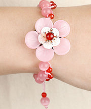 Beautiful Light Pink Coloured Glaze Shell Flower Cat's Eye Garnet Charm Bracelet