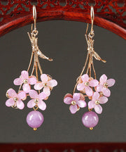 Beautiful Light Purple Copper Overgild Flower Drop Earrings