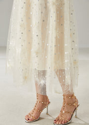 Beautiful Milk White Embroidered Sequins Tulle Skirts Summer