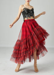 Beautiful Mulberry Asymmetrical Patchwork Wrinkled Tulle Skirt Summer