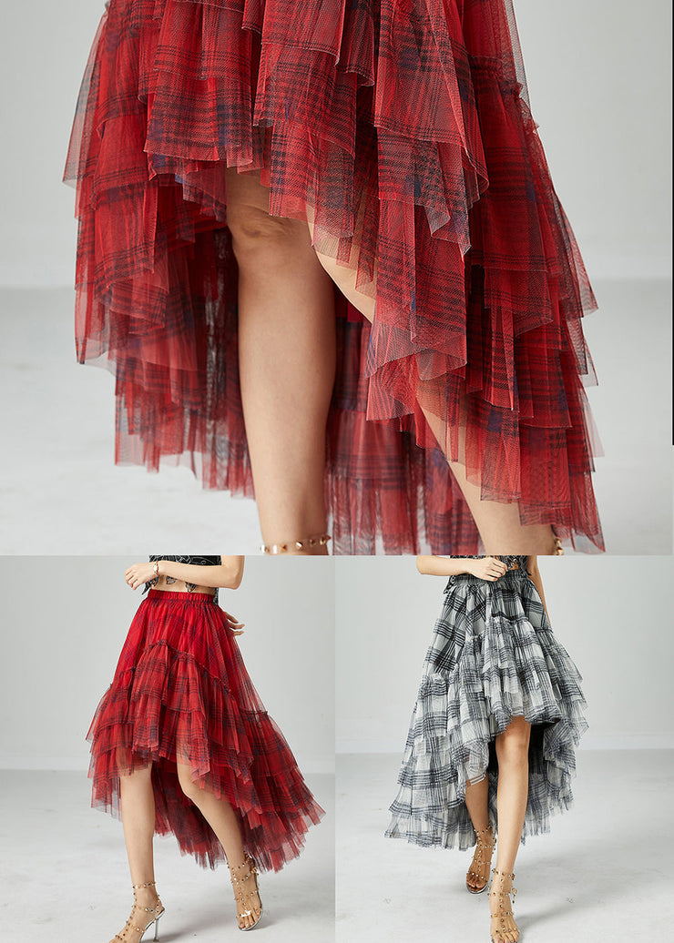 Beautiful Mulberry Asymmetrical Patchwork Wrinkled Tulle Skirt Summer