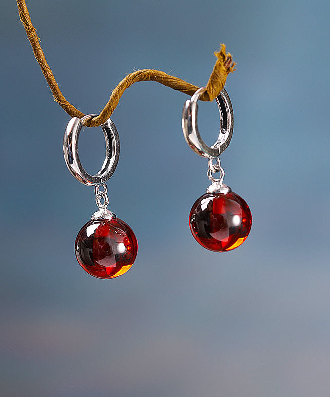 Beautiful Mulberry Sterling Silver Inlaid Garnet Drop Earrings