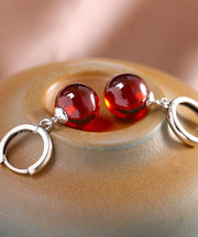 Beautiful Mulberry Sterling Silver Inlaid Garnet Drop Earrings