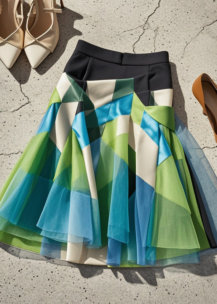 Beautiful Multicolor Patchwork Tulle Spandex Skirts Fall