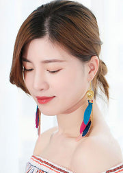 Beautiful Multicolour Feather Tassel Metal Drop Earrings