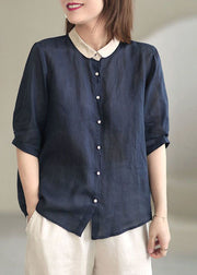 Beautiful Red stripes Peter Pan Collar Button Loose Fall Half Sleeve Shirt Tops