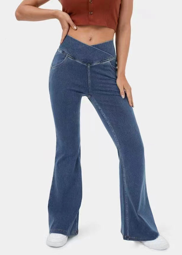 Beautiful Navy Versatile Denim Flare Bottoms Spring