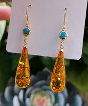 Beautiful Orange Amber Water Drop Drop Earrings