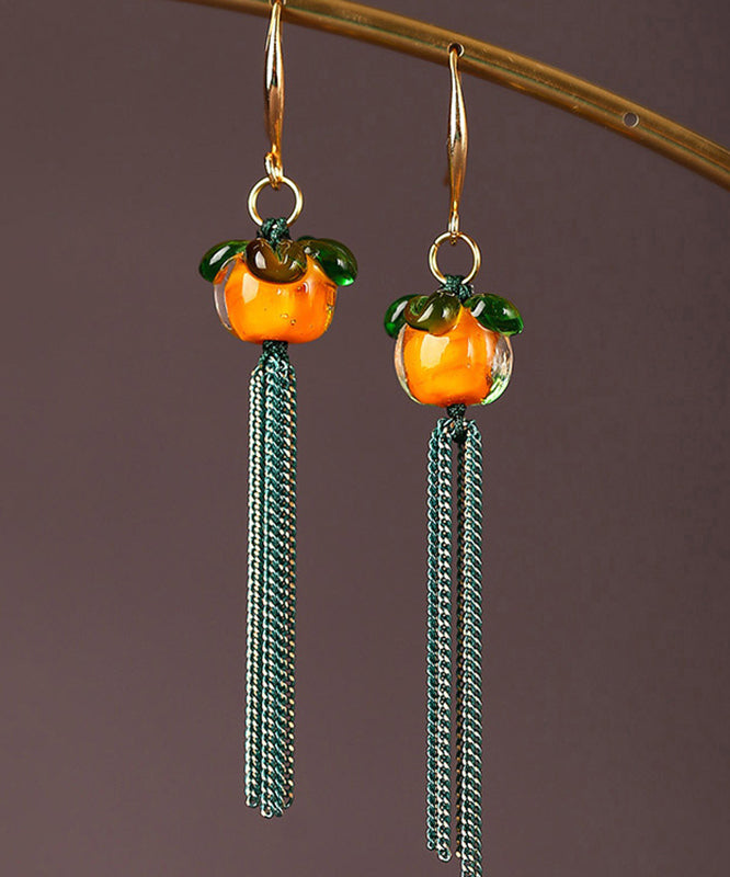 Beautiful Orange Copper Overgild Coloured Glaze Tassel Drop Earrings