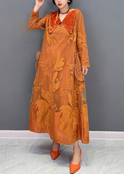 Beautiful Orange Sailor Collar Embroideried Thick Tulle Dress Winter