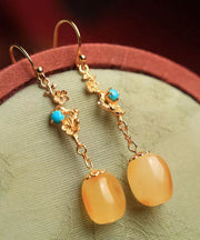 Beautiful Orange Sterling Silver Ancient Gold Beeswax Turquoise Drop Earrings