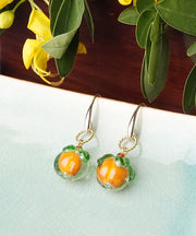 Beautiful Orange Sterling Silver Overgild Coloured Glaze Agate Drop Earrings