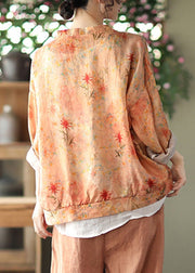 Beautiful Orange V Neck Button Print Cotton Cardigans Spring