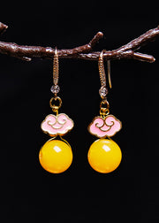 Beautiful Pink Auspicious Clouds Gilding Beeswax Drop Earrings