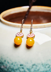 Beautiful Pink Auspicious Clouds Gilding Beeswax Drop Earrings