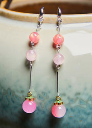 Beautiful Pink Beads Acrylic Tassels Drop Earrings