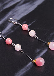 Beautiful Pink Beads Acrylic Tassels Drop Earrings